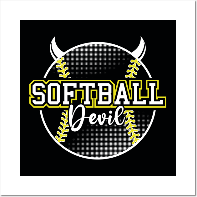 Softball Devil White Wall Art by PureJoyCraft